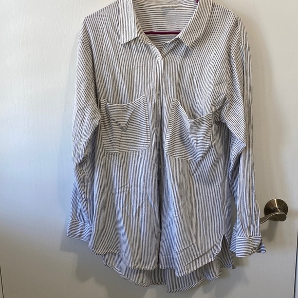 En Crème Button up Blouse Striped Long Sleeve - Picture 1 of 5
